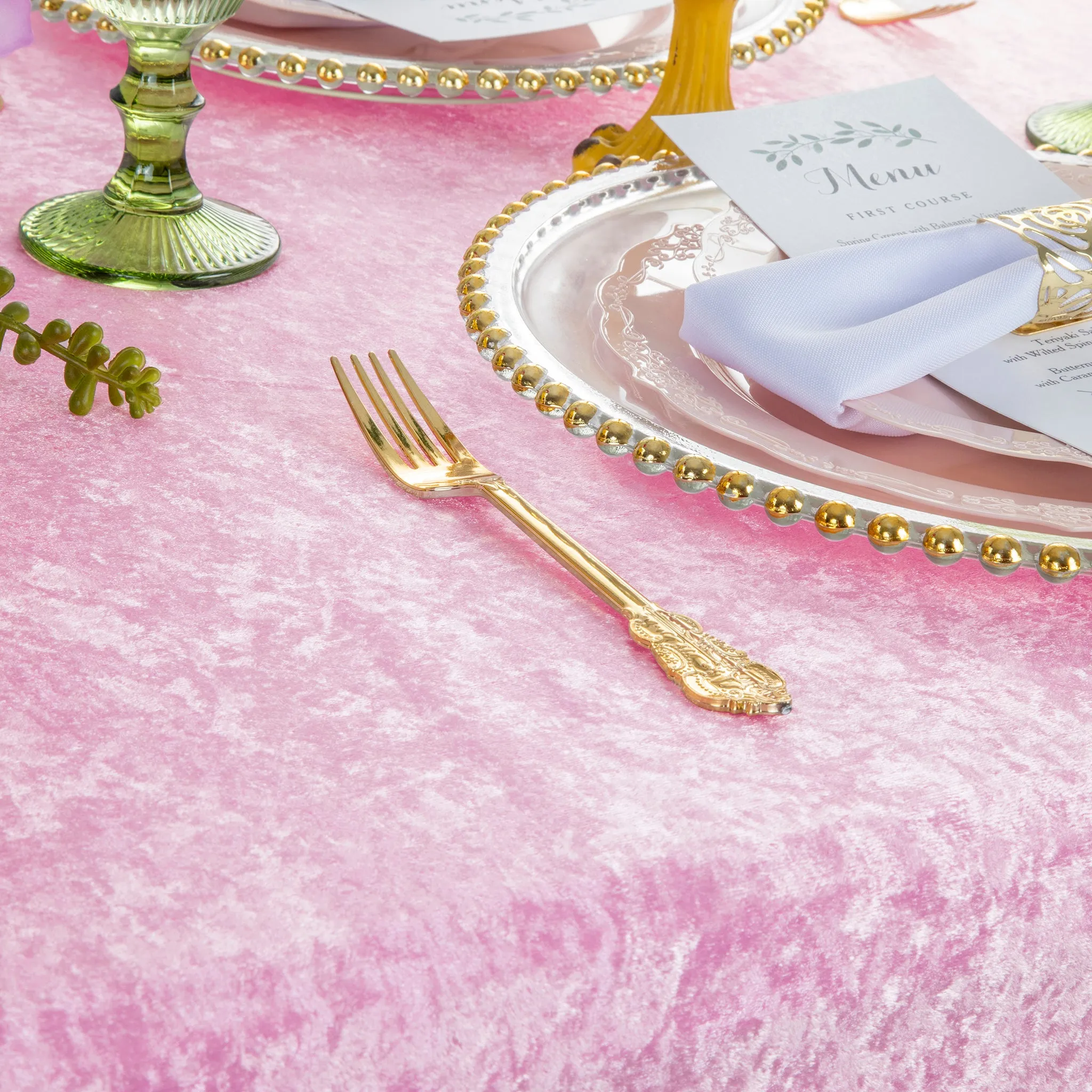 Velvet 90"x132" Rectangular Tablecloth - Pink