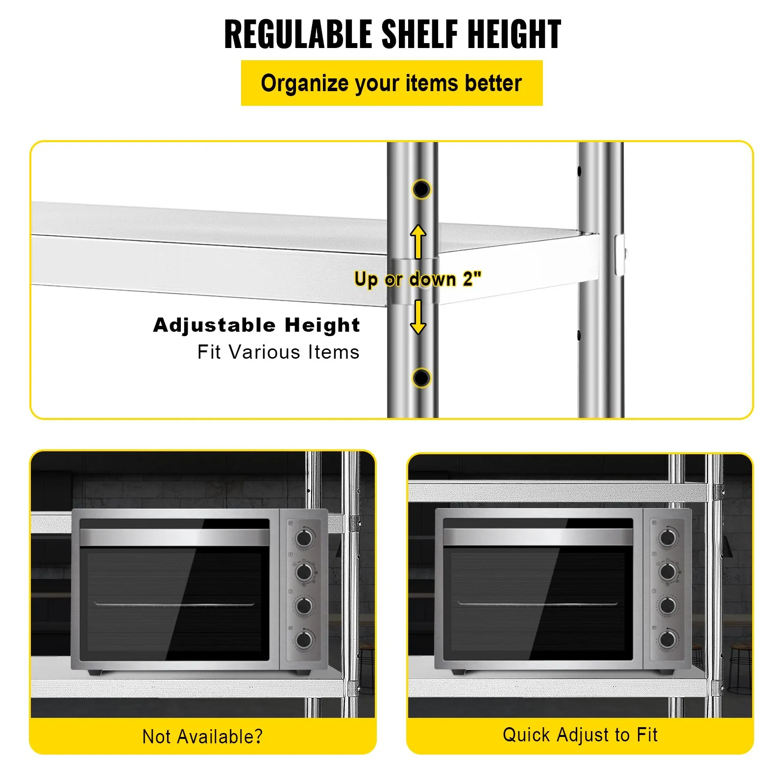 VEVOR Stainless Steel Shelves 47.5x18 Inch 5 Tier Adjustable Shelf Storage Unit Stainless Steel Rack Shelving Heavy Duty Shelving for Kitchen Commercial Office Garage Storage 330lb Per Shelf
