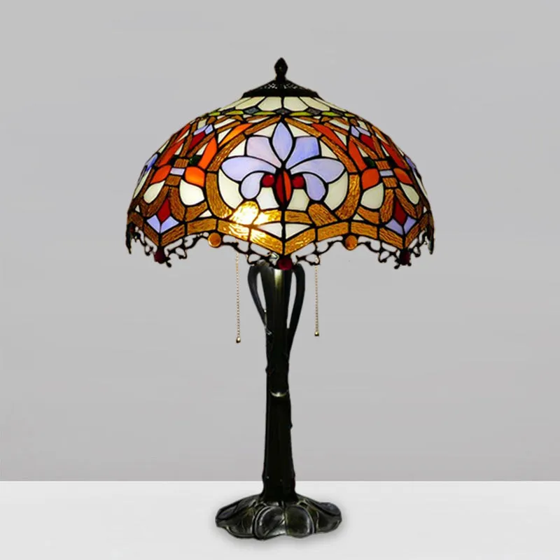 Victorian Cut Glass Cone/Dome Nightstand Lamp with Blossom Pattern