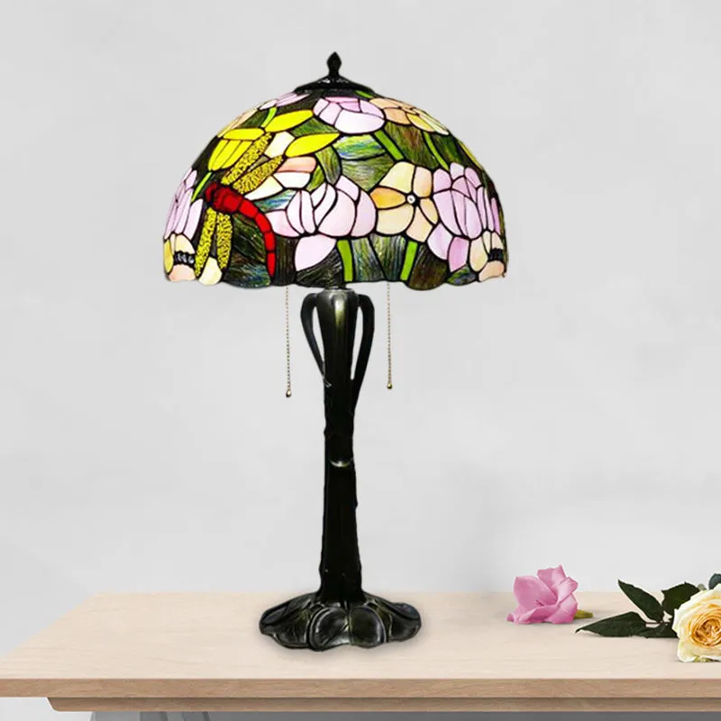 Victorian Cut Glass Cone/Dome Nightstand Lamp with Blossom Pattern