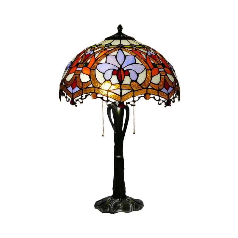 Victorian Cut Glass Cone/Dome Nightstand Lamp with Blossom Pattern