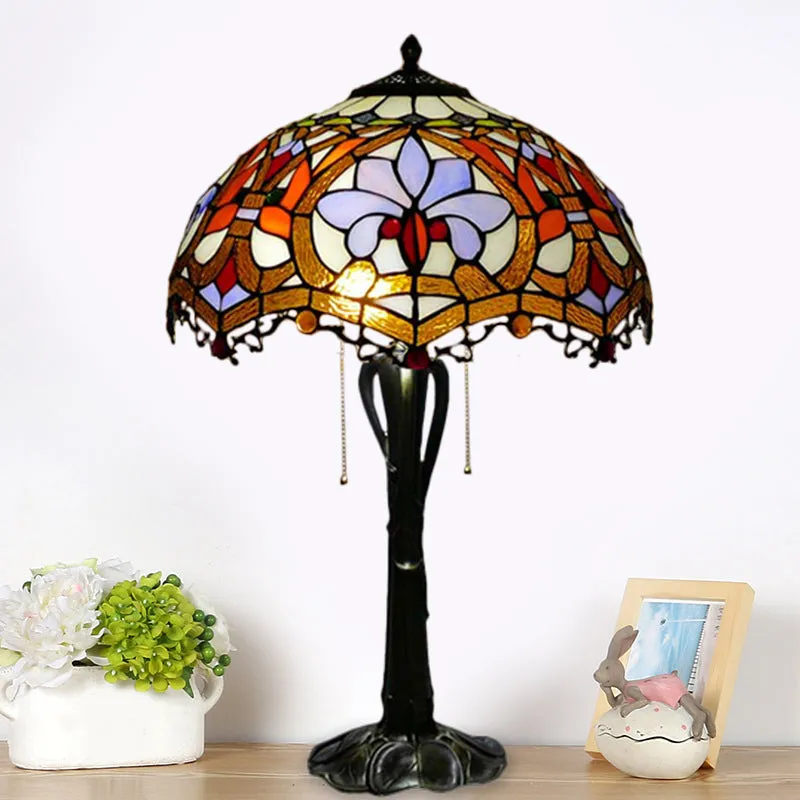 Victorian Cut Glass Cone/Dome Nightstand Lamp with Blossom Pattern