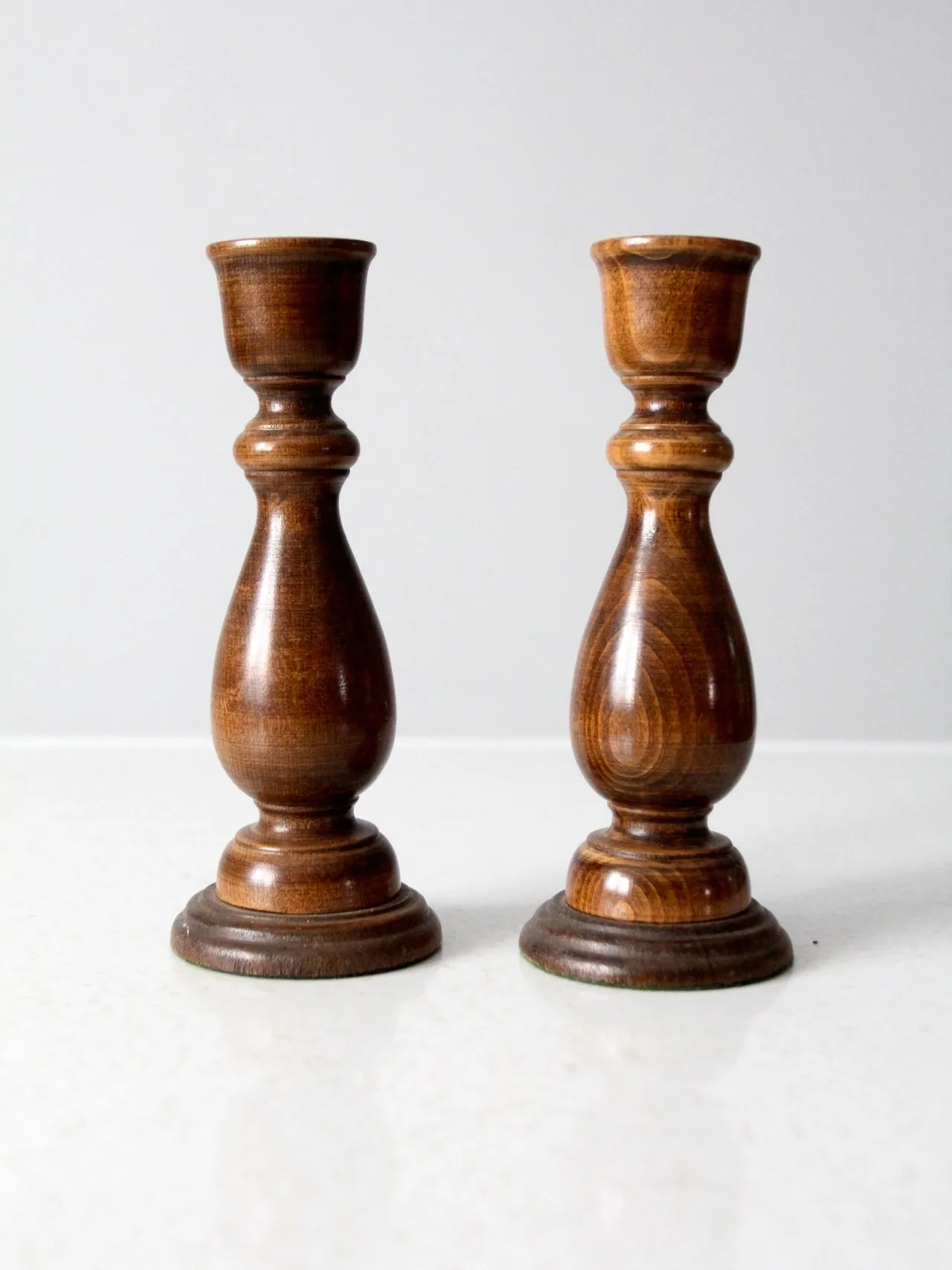 vintage Basketville wood candle holders pair