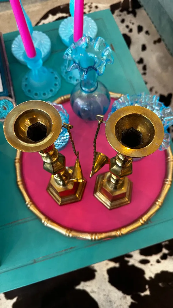 Vintage Brass Candlesticks With Snuffers, Options to buy as a pair or single