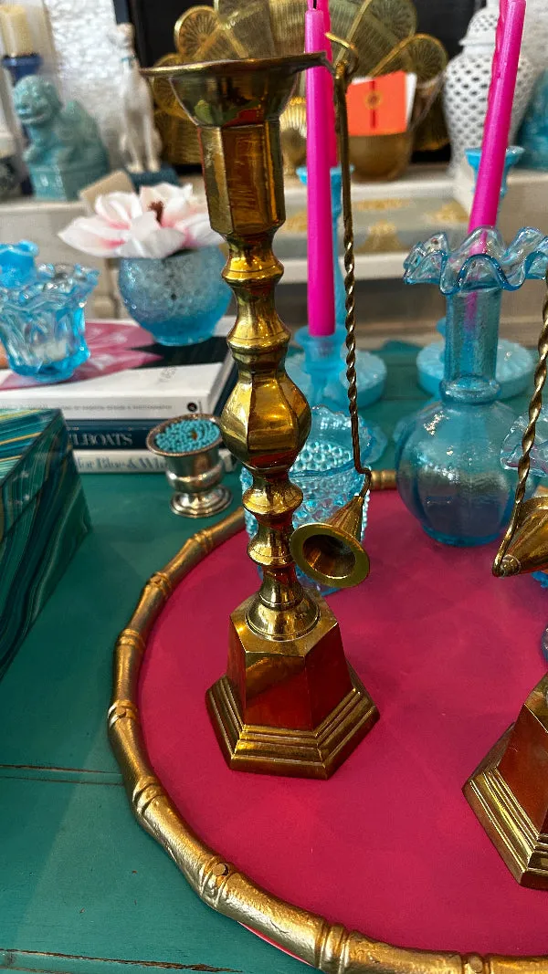 Vintage Brass Candlesticks With Snuffers, Options to buy as a pair or single