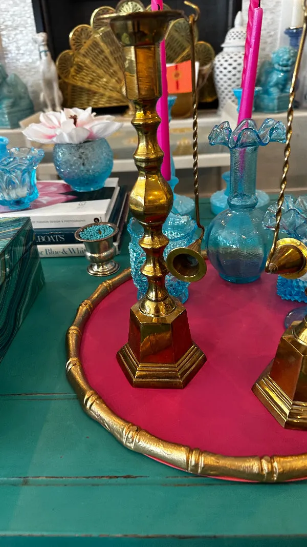 Vintage Brass Candlesticks With Snuffers, Options to buy as a pair or single