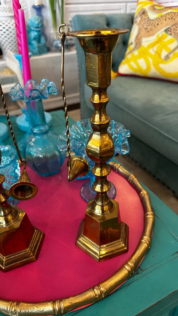 Vintage Brass Candlesticks With Snuffers, Options to buy as a pair or single