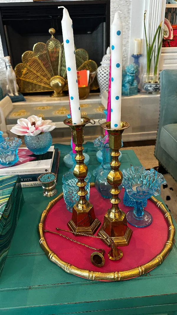 Vintage Brass Candlesticks With Snuffers, Options to buy as a pair or single