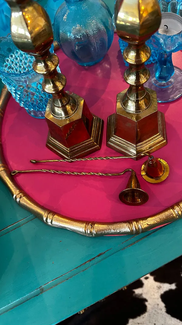 Vintage Brass Candlesticks With Snuffers, Options to buy as a pair or single