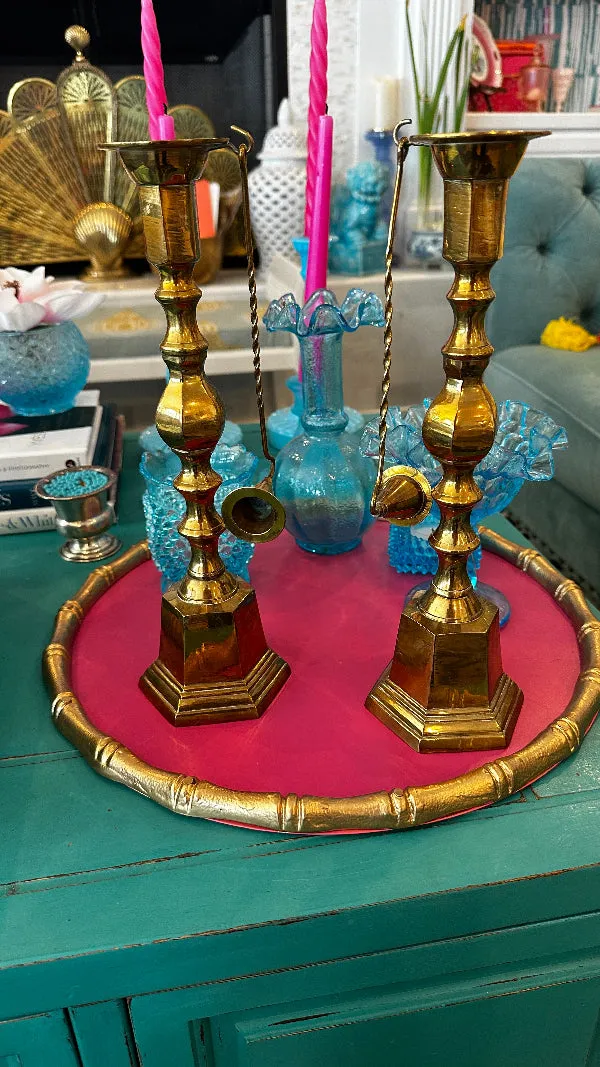 Vintage Brass Candlesticks With Snuffers, Options to buy as a pair or single