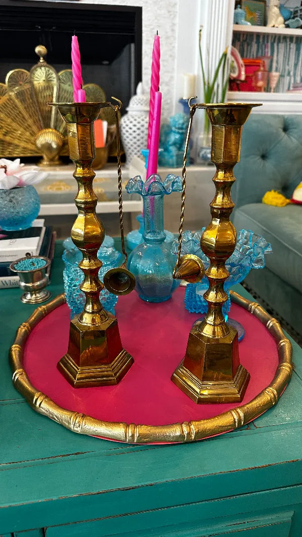 Vintage Brass Candlesticks With Snuffers, Options to buy as a pair or single