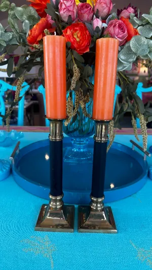 Vintage Candle Holders, Brass and Matte Black Finish, Pair