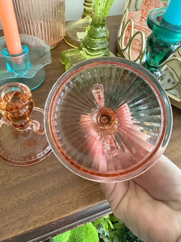 Vintage Candle Holders, Pink Depression Glass Dolphin Fish, Koi Fish