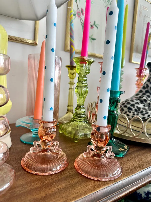 Vintage Candle Holders, Pink Depression Glass Dolphin Fish, Koi Fish
