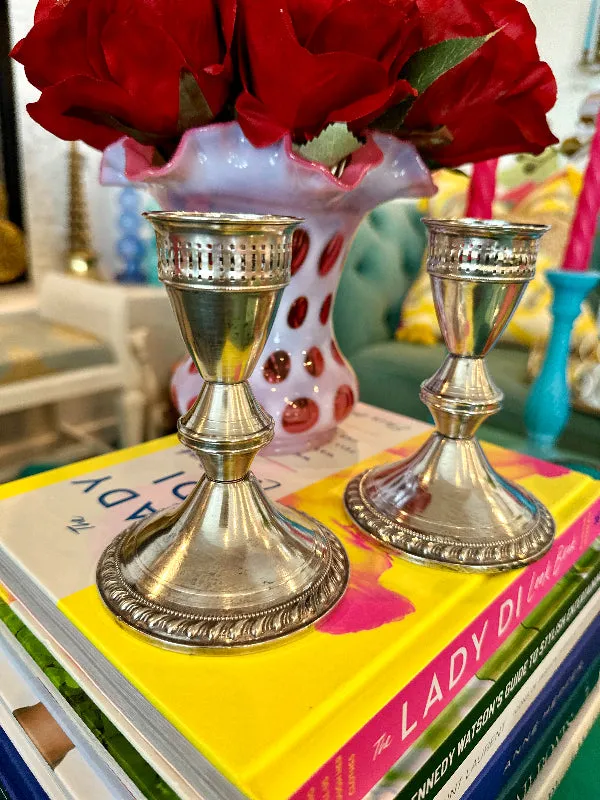Vintage Candlesticks, Poole, Sterling Silver Weighted H200,