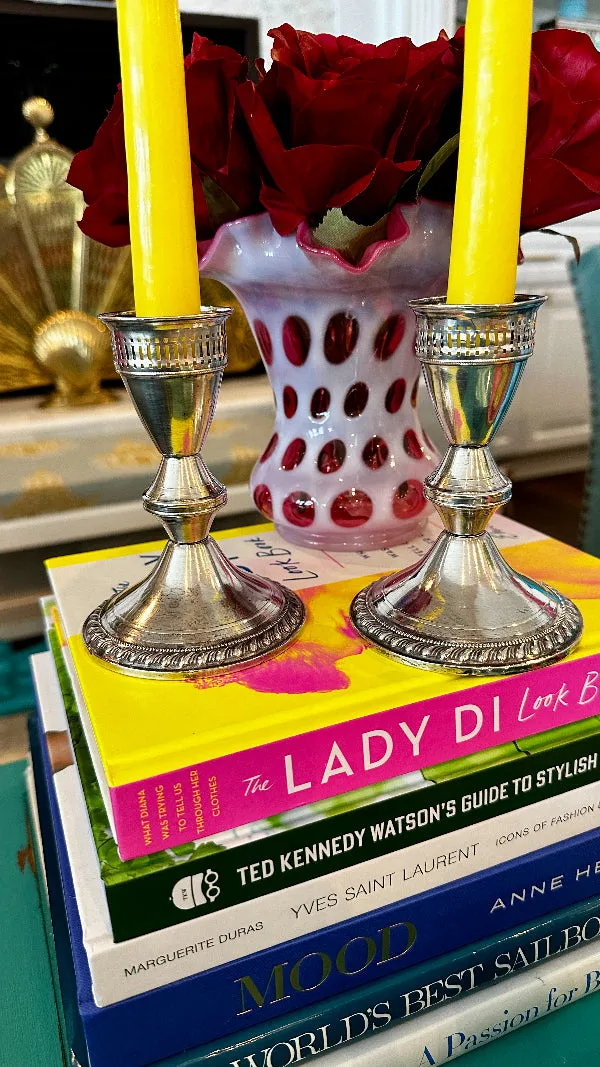 Vintage Candlesticks, Poole, Sterling Silver Weighted H200,