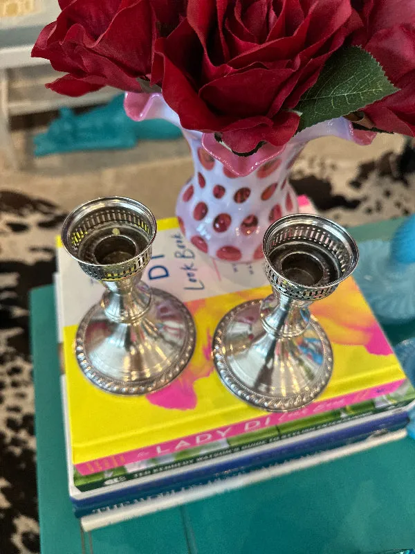 Vintage Candlesticks, Poole, Sterling Silver Weighted H200,