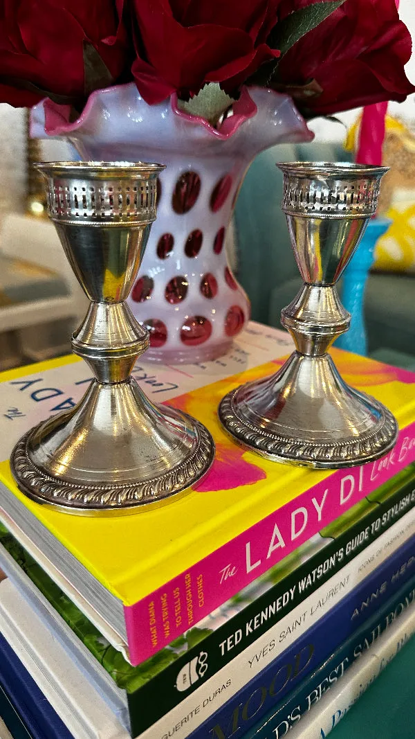 Vintage Candlesticks, Poole, Sterling Silver Weighted H200,