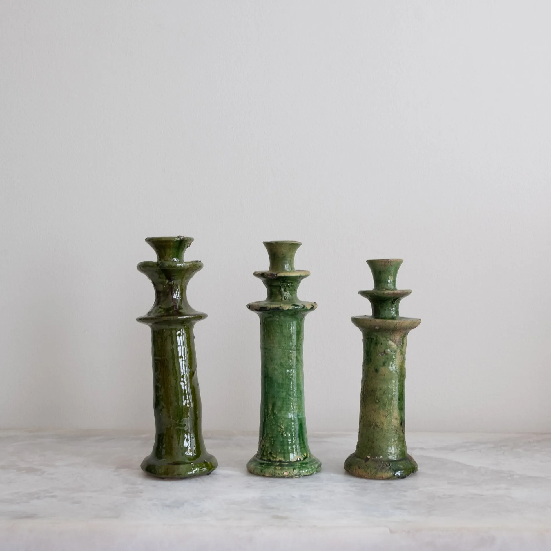 Vintage Moroccan Tamegroute Green Candlesticks