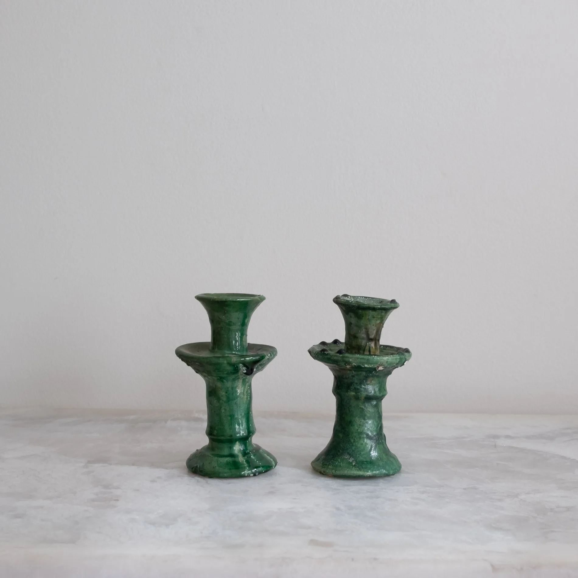 Vintage Moroccan Tamegroute Green Candlesticks