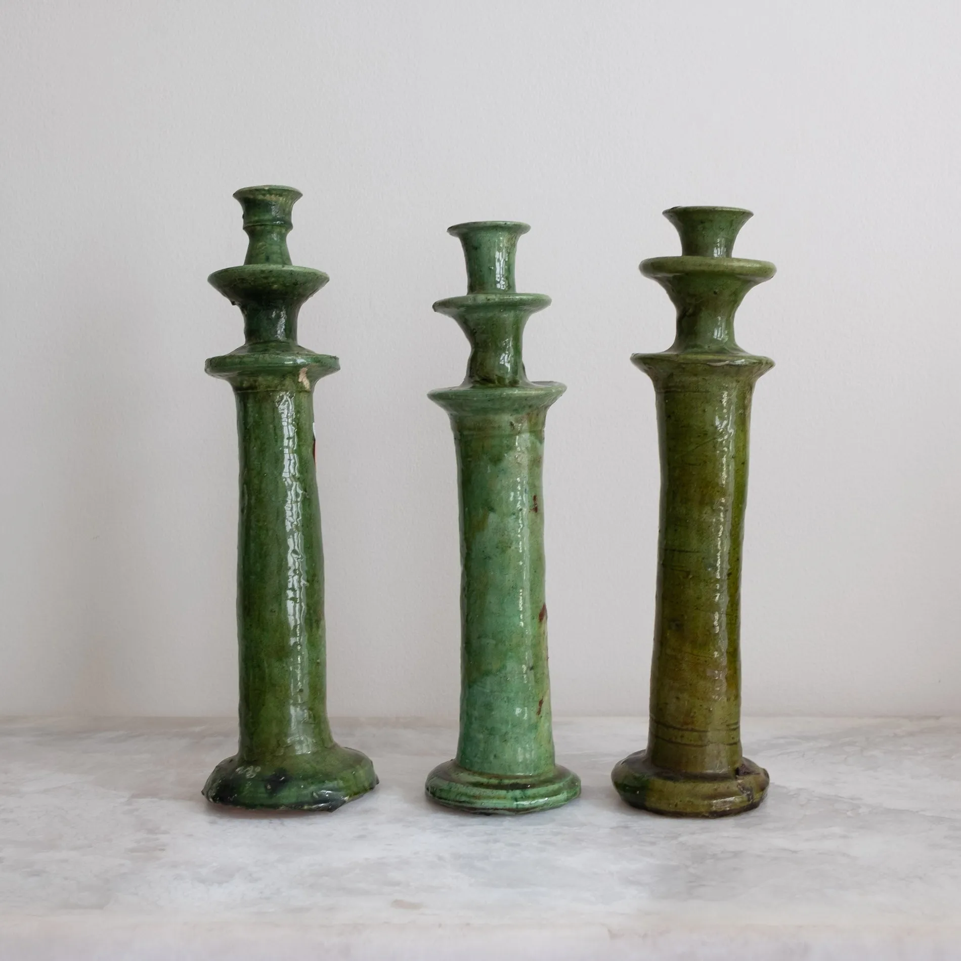 Vintage Moroccan Tamegroute Green Candlesticks