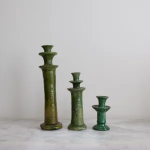 Vintage Moroccan Tamegroute Green Candlesticks