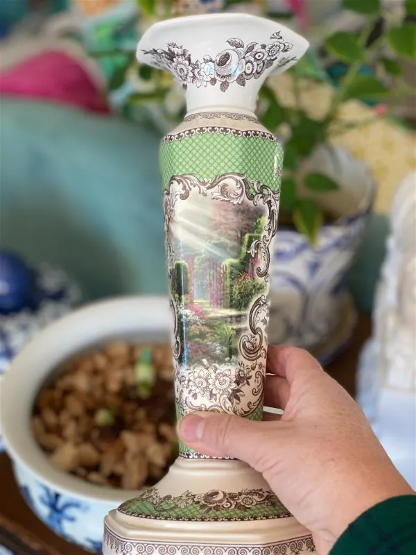 Vintage numbered Spode Green and Cream Candlestick - Thomas Kinkade 2005 cottage Collection