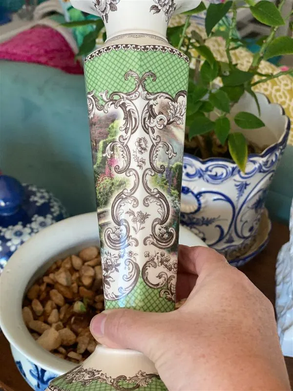 Vintage numbered Spode Green and Cream Candlestick - Thomas Kinkade 2005 cottage Collection