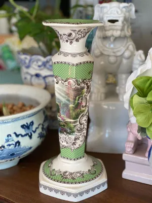 Vintage numbered Spode Green and Cream Candlestick - Thomas Kinkade 2005 cottage Collection