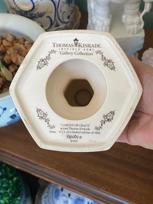 Vintage numbered Spode Green and Cream Candlestick - Thomas Kinkade 2005 cottage Collection