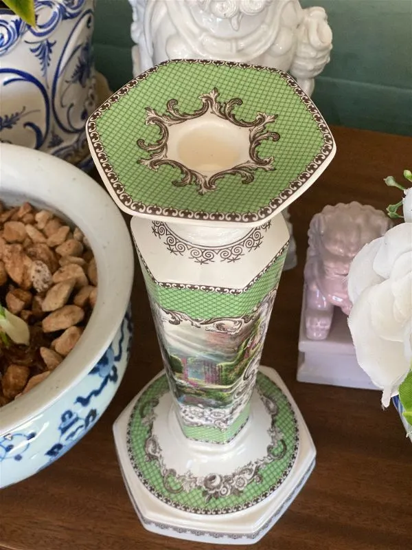Vintage numbered Spode Green and Cream Candlestick - Thomas Kinkade 2005 cottage Collection
