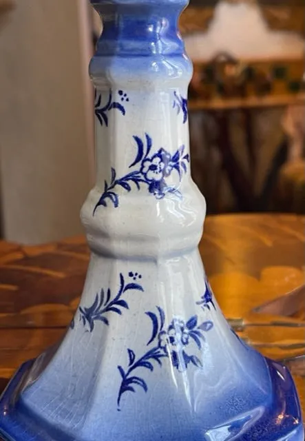 Vintage Pair Flow Blue English Staffordshire Candle Stick Holders