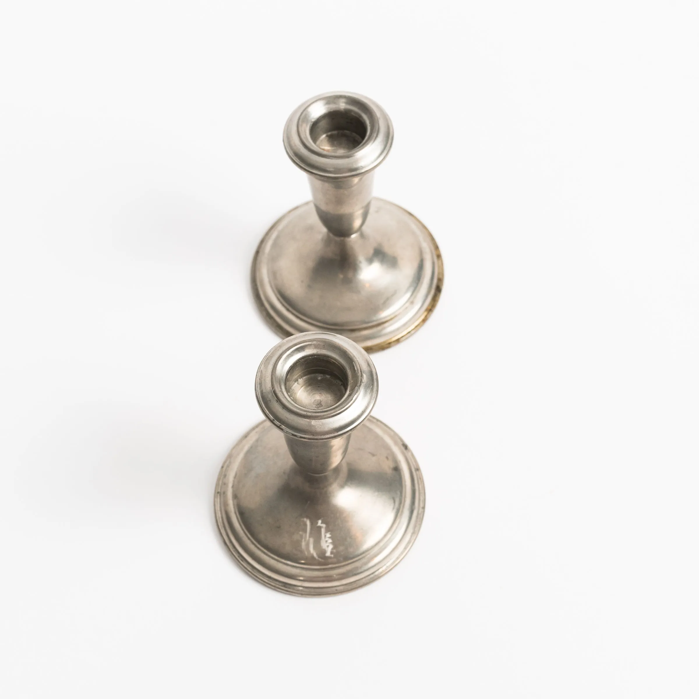 Vintage Pair Weighted Pewter Candlesticks #2