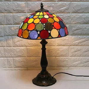 Vintage Style Stained Glass Table Lamp with Circle Pattern – Domed Accent Lamp