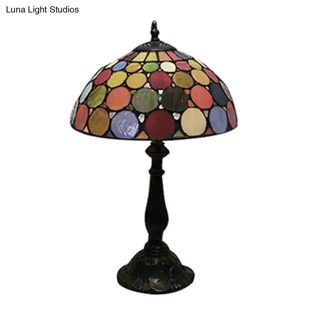 Vintage Style Stained Glass Table Lamp with Circle Pattern – Domed Accent Lamp