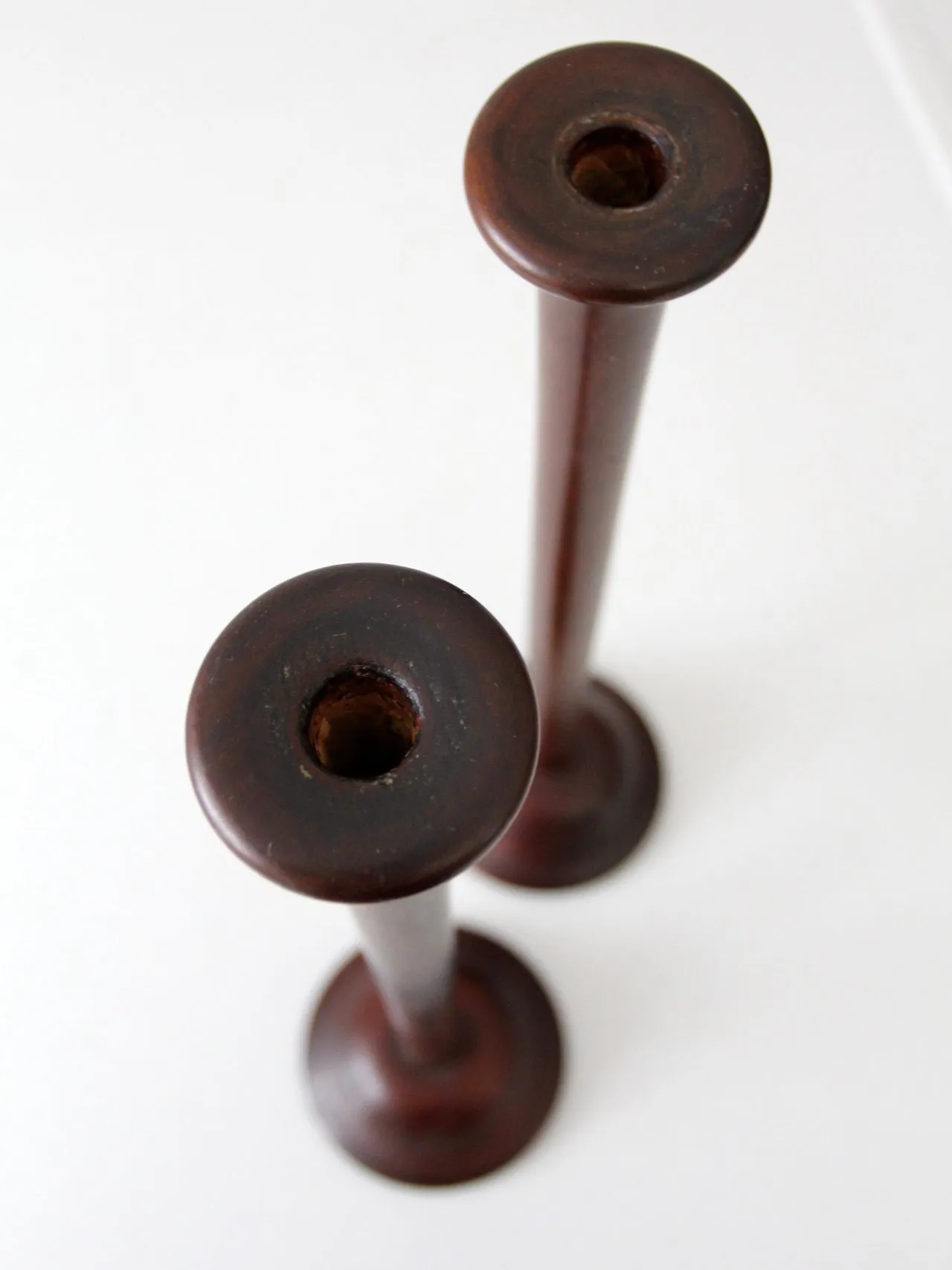 vintage tall wooden candlestick holders pair