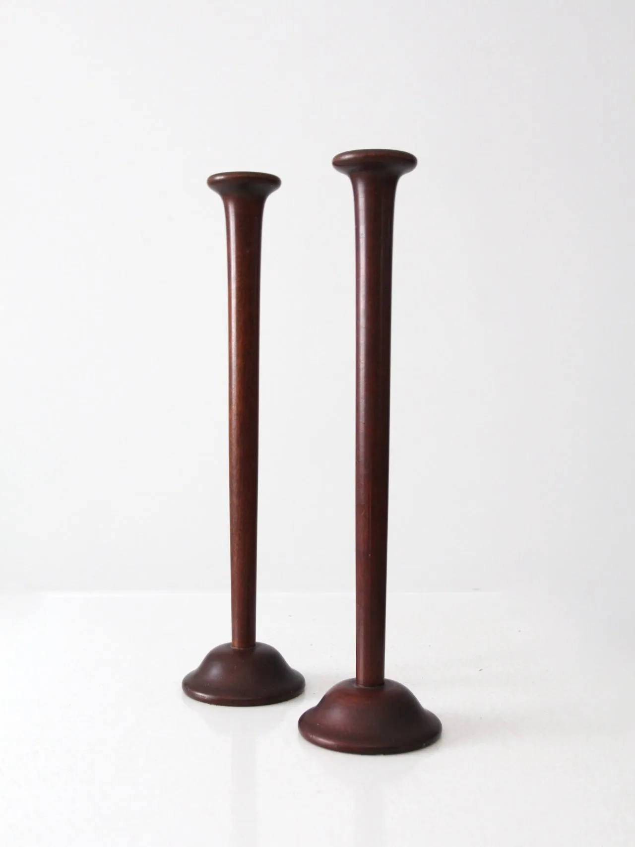 vintage tall wooden candlestick holders pair