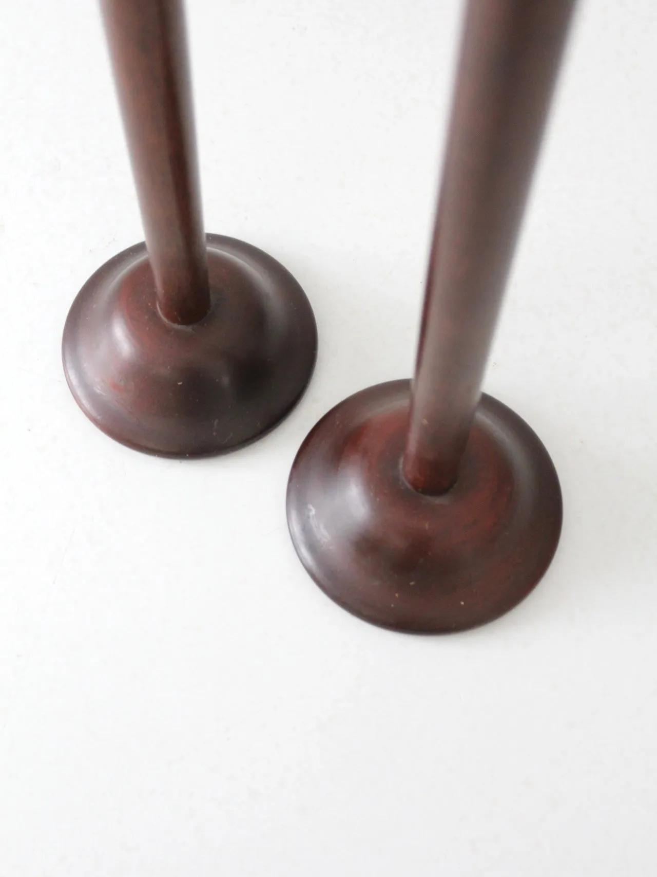 vintage tall wooden candlestick holders pair