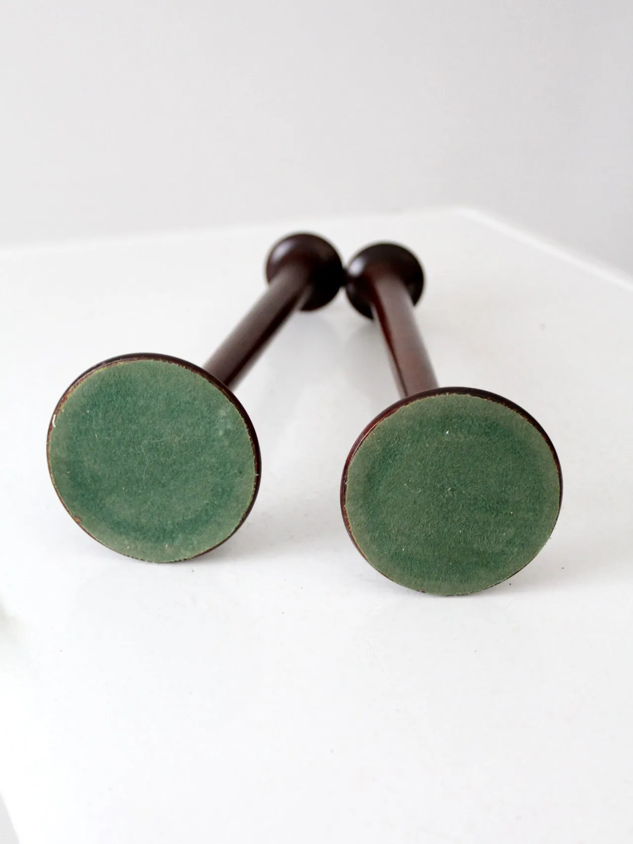 vintage tall wooden candlestick holders pair