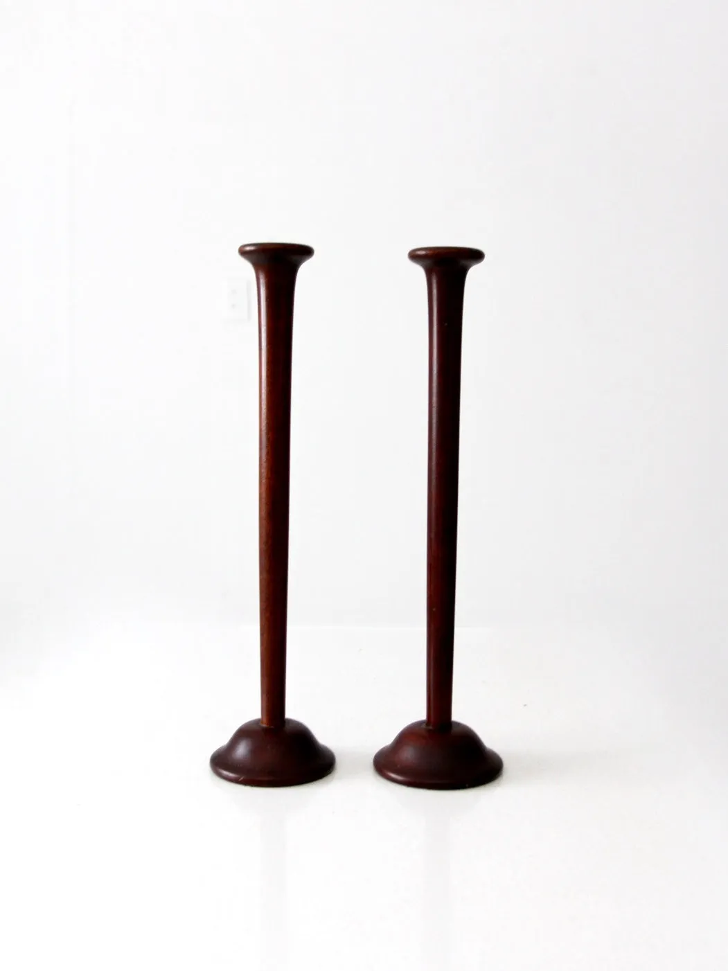 vintage tall wooden candlestick holders pair
