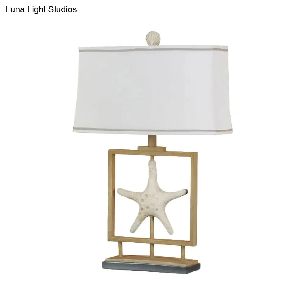 Vintage White Fabric Table Lamp with Starfish Design - 1 Light Trapezoid Table Light