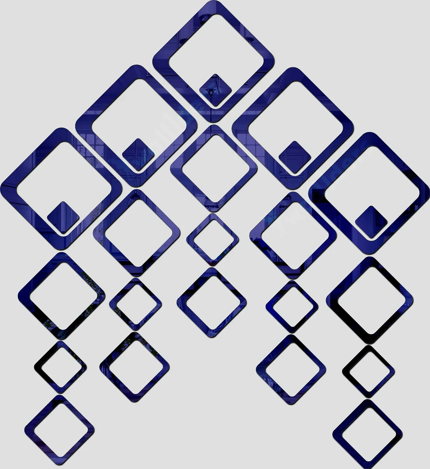 Wall1ders 30 Square Blue Six Size Square, Mirror Stickers for Wall, Acrylic Stickers, Wall Mirror Stickers, Wall Stickers for Bedroom, Hall, Home Offices