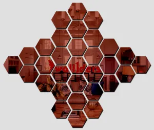 Wall1ders 31 Hexagon Brown with 10 Butterflies, Hexagon Mirror Stickers for Wall, Mirror Stickers for Wall, Acrylic Stickers, Wall Mirror Stickers, Wall Stickers for Bedroom, Hall, Home Offices