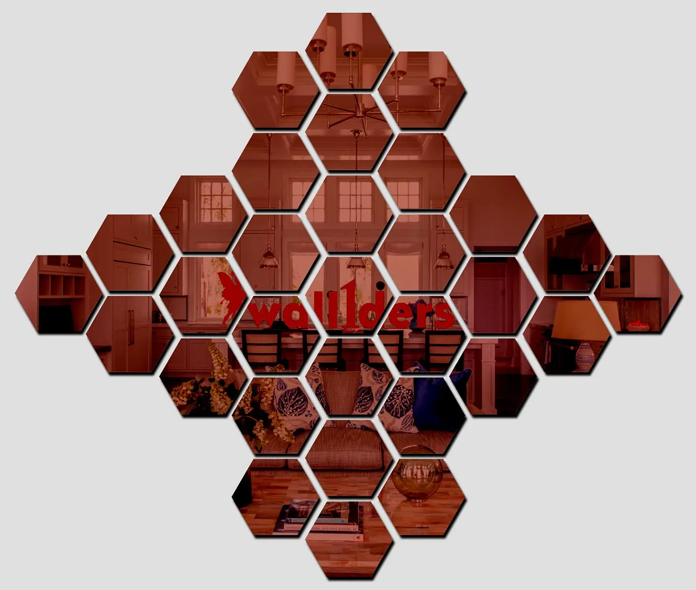 Wall1ders 31 Hexagon Brown with 10 Butterflies, Hexagon Mirror Stickers for Wall, Mirror Stickers for Wall, Acrylic Stickers, Wall Mirror Stickers, Wall Stickers for Bedroom, Hall, Home Offices