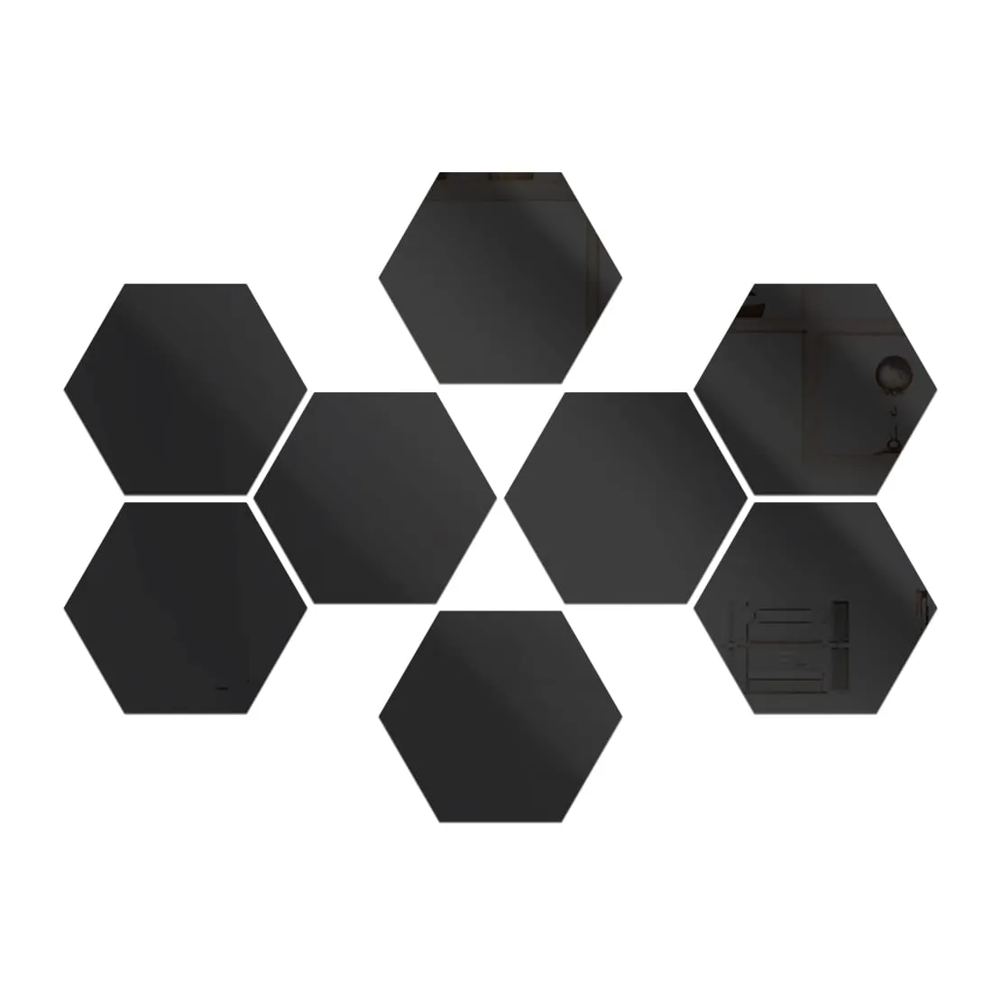 WallDaddy Acrylic Hexagon 3D Decorative Mirror Wall Sticker | Flexible Mirror for Wall (8HexagonBlack) Wall Sticker for Home