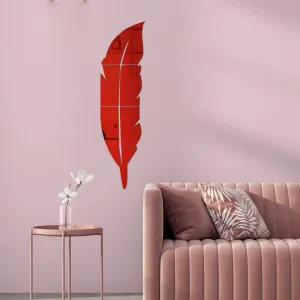 WallDaddy - Modern Plume Feather Style Acrylic Mirror Wall Stickers Home Decoration Home Decor 3D Feather Mirror Surface Wall Sticker (PlumeFeatherRed)