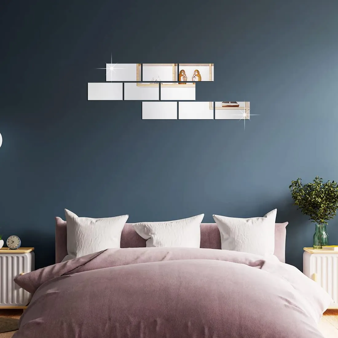 WallDaddy Self Adhesive Mirror Wall Stickers | Pack of (9 Big Frame Silver) 3D Acrylic Decorative Mirror Stickers, Mirror for Wall | Home | Bedroom | Bathroom | Kitchen | Festivals Decoration