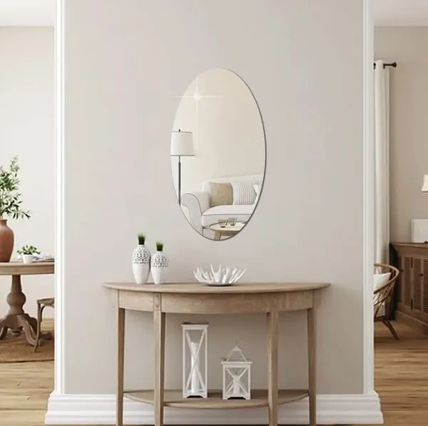 WallDaddy - Self Adhesive Plastic Oval Mirror for Wall Stickers (30x20) Cm Frameless Flexible Mirror for Bathroom | Bedroom | Living Room (OvalMirror) Wall Sticker Mirror Non-Glass