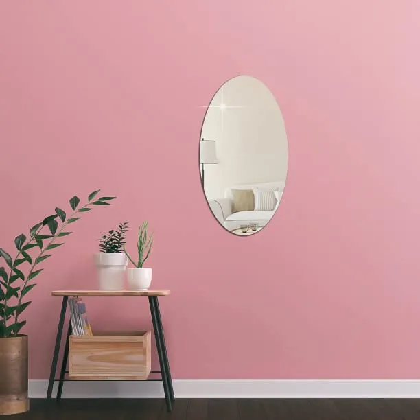 WallDaddy - Self Adhesive Plastic Oval Mirror for Wall Stickers (30x20) Cm Frameless Flexible Mirror for Bathroom | Bedroom | Living Room (WD-OvalMirror) Wall Sticker Mirror Non-Glass