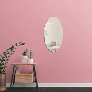 WallDaddy - Self Adhesive Plastic Oval Mirror for Wall Stickers (30x20) Cm Frameless Flexible Mirror for Bathroom | Bedroom | Living Room (WD-OvalMirror) Wall Sticker Mirror Non-Glass